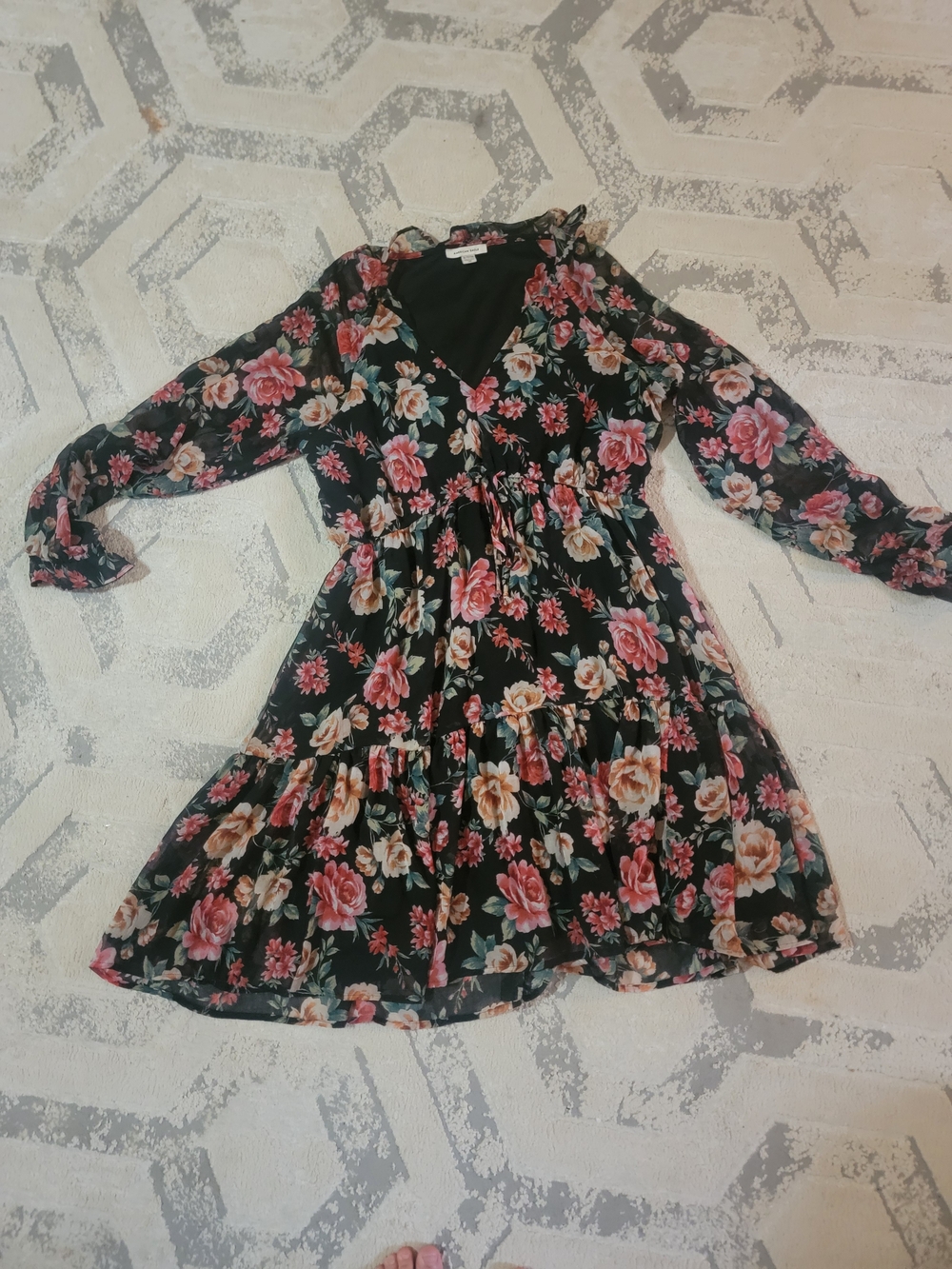 American Eagle Outfitters Black Floral Long Sleeve Dress